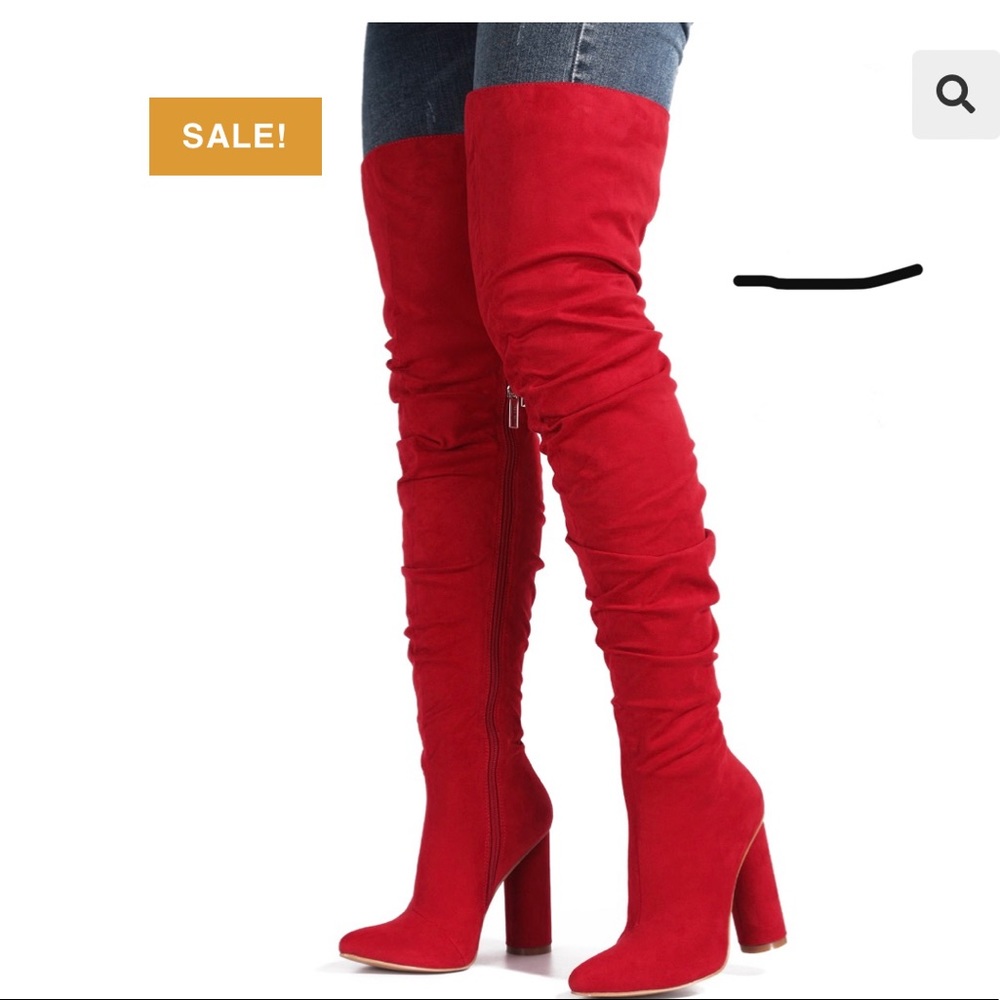 Red Thigh high over the knees suede boots. Brand new never worn